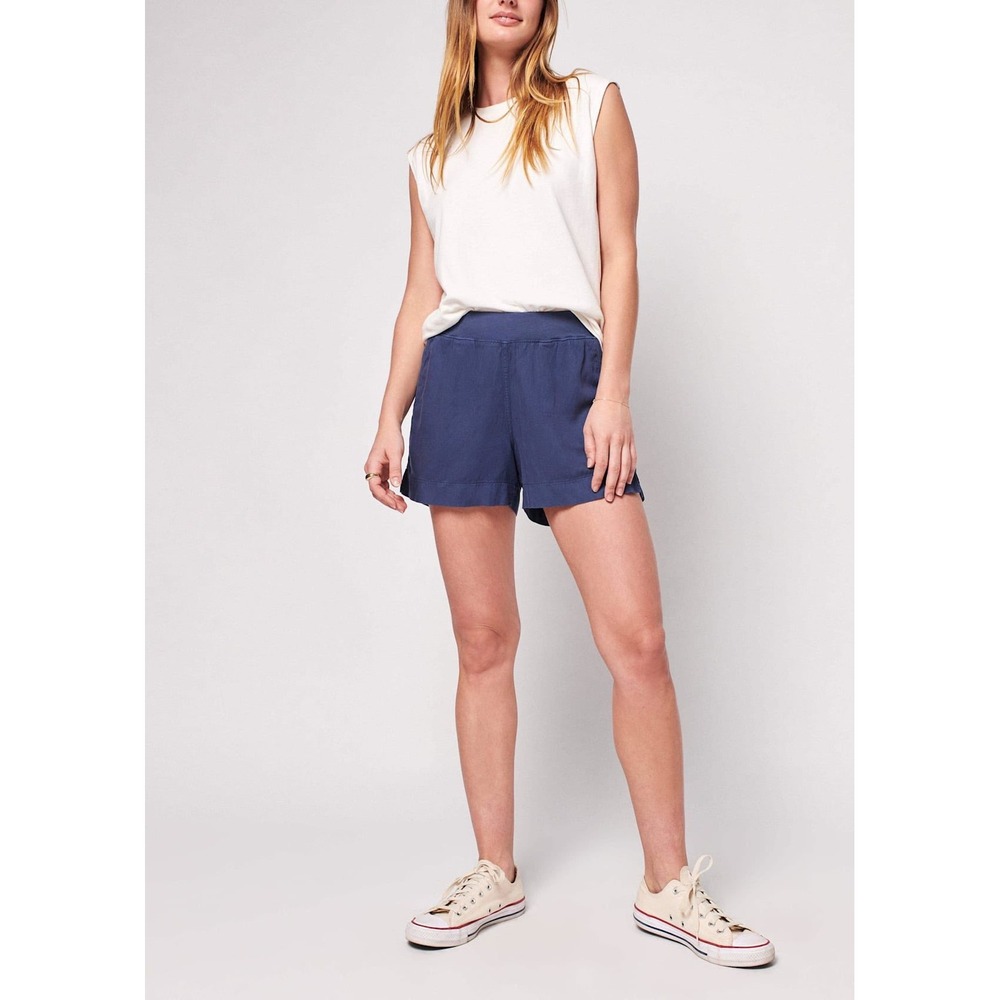 Faherty Brand Women Blue Linen Tencel‎ Blend Elastic Waist Shorts Size S